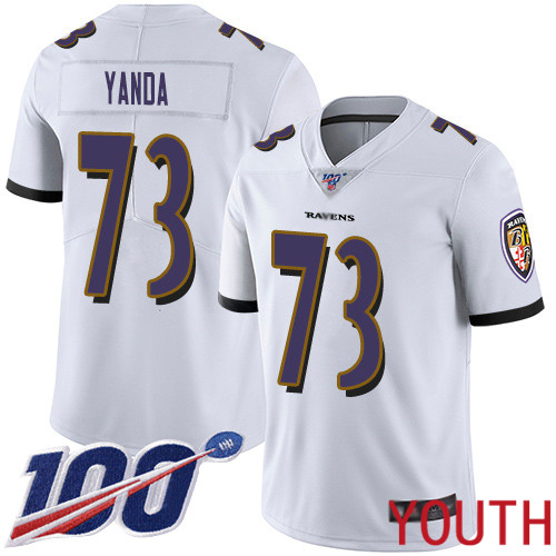 Baltimore Ravens Limited White Youth Marshal Yanda Road Jersey NFL Football #73 100th Season Vapor Untouchable